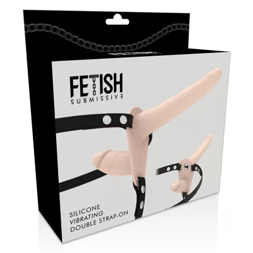 FETISH SUBMISSIVE HARNESS – Dupla behatolásos felcsatolható vibrátor, natúr