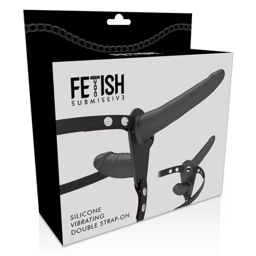 FETISH SUBMISSIVE HARNESS – Dupla behatolásos felcsatolható vibrátor, fekete