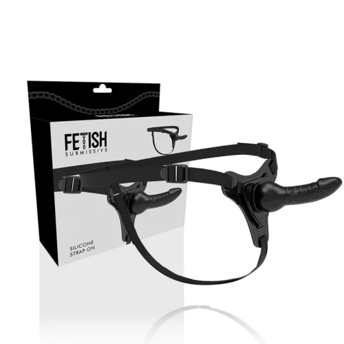 FETISH SUBMISSIVE HARNESS – Realisztikus szilikon felcsatolható dildó, fekete, 16 cm