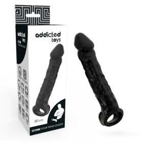   ADDICTED TOYS – Péniszhosszabbító köpeny heregyűrűvel, fekete, 20 cm
