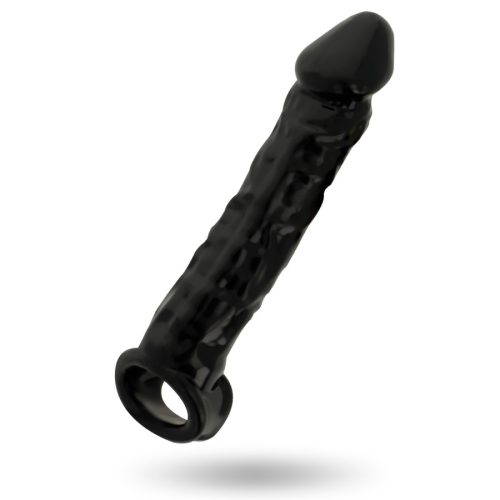 ADDICTED TOYS – Péniszhosszabbító köpeny heregyűrűvel, fekete, 20 cm