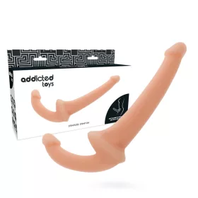   ADDICTED TOYS – Pánt nélküli dupla szilikon dildó, G-pont stimuláló (11,5 cm) + partner behatolás (18 cm), natúr színű