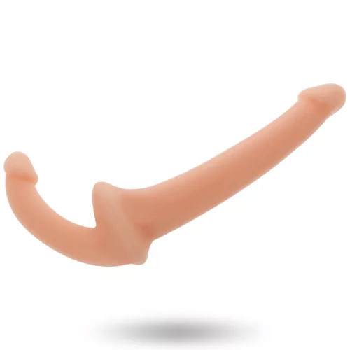ADDICTED TOYS – Pánt nélküli dupla szilikon dildó, G-pont stimuláló (11,5 cm) + partner behatolás (18 cm), natúr színű