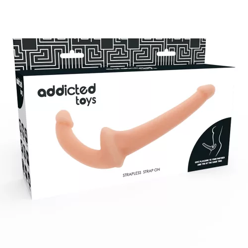 ADDICTED TOYS – Pánt nélküli dupla szilikon dildó, G-pont stimuláló (11,5 cm) + partner behatolás (18 cm), natúr színű