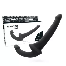   ADDICTED TOYS – Pánt nélküli dupla szilikon dildó, G-pont stimuláló (11,5 cm) + partner behatolás (18 cm), fekete színű
