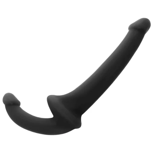 ADDICTED TOYS – Pánt nélküli dupla szilikon dildó, G-pont stimuláló (11,5 cm) + partner behatolás (18 cm), fekete színű