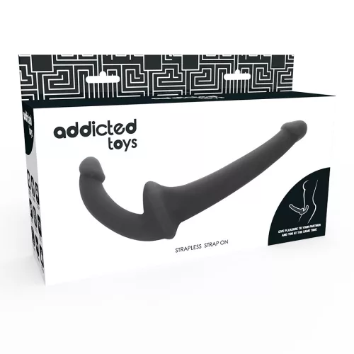 ADDICTED TOYS – Pánt nélküli dupla szilikon dildó, G-pont stimuláló (11,5 cm) + partner behatolás (18 cm), fekete színű