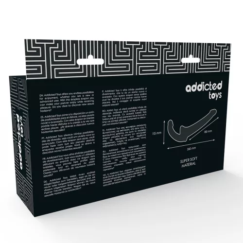 ADDICTED TOYS – Pánt nélküli dupla szilikon dildó, G-pont stimuláló (11,5 cm) + partner behatolás (18 cm), fekete színű