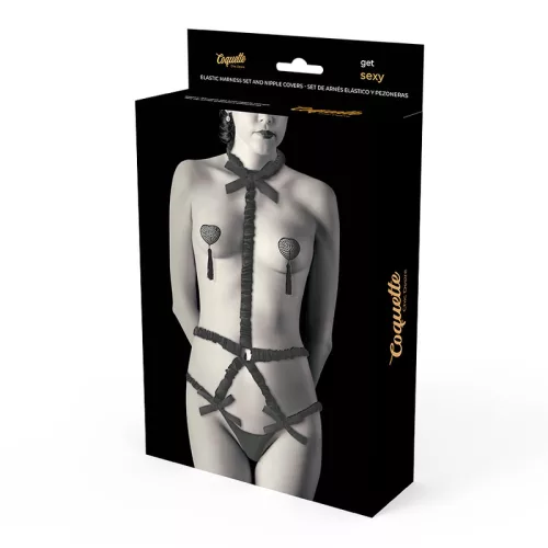 COQUETTE CHIC DESIRE - Fekete elasztikus hám és mellbimbótapasz