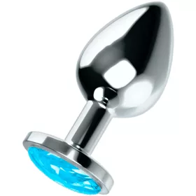   OHMAMA – Rozsdamentes acél anál plug kék díszítő kristállyal, 8 cm