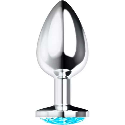 OHMAMA – Rozsdamentes acél anál plug kék díszítő kristállyal, 8 cm
