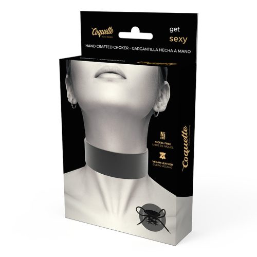 COQUETTE CHIC DESIRE – Vegán bőr nyakörv fűzővel, állítható méret, fekete