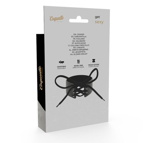 COQUETTE CHIC DESIRE – Vegán bőr nyakörv fűzővel, állítható méret, fekete