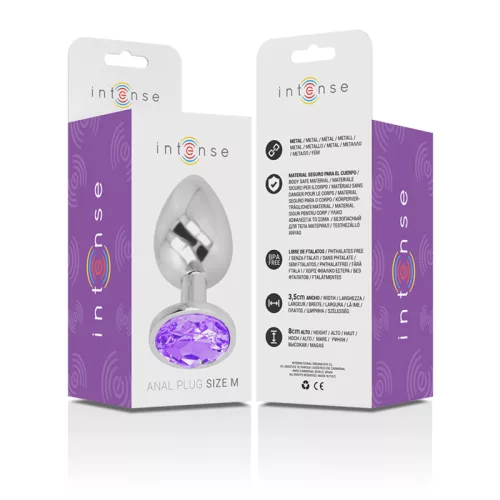 INTENSE – Fém anál plug, ibolya kristállyal, 8 cm