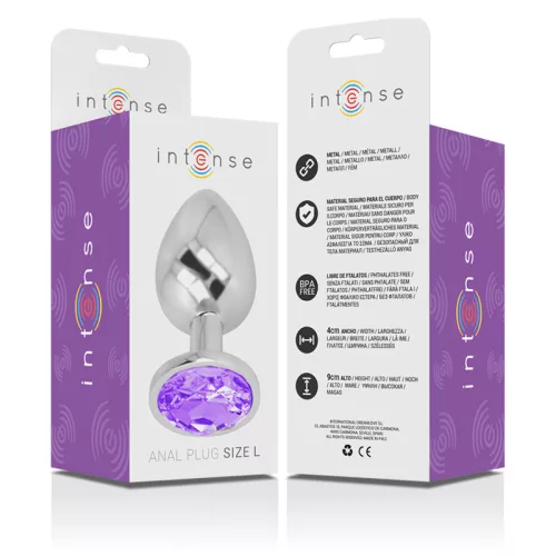 INTENSE – Fém anál plug, ibolya kristállyal, 9 cm