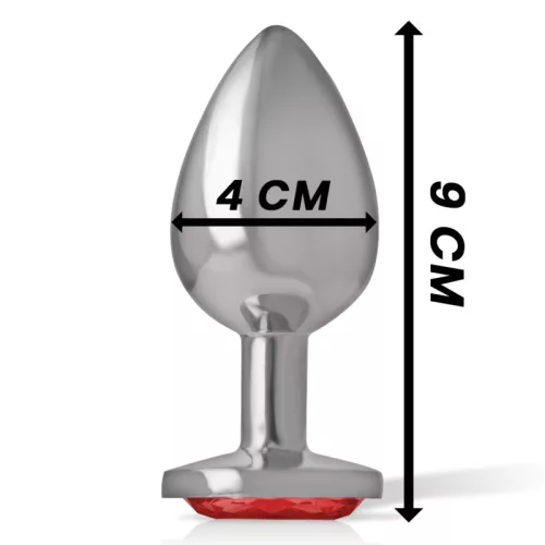 INTENSE – Fém anál plug, piros kristállyal, 9 cm