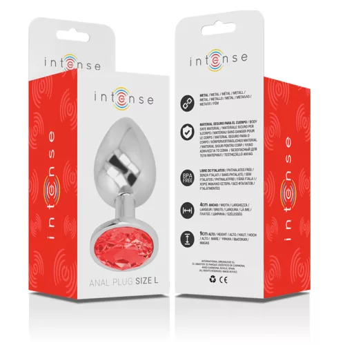 INTENSE – Fém anál plug, piros kristállyal, 9 cm