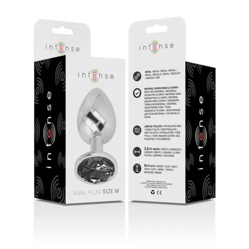 INTENSE – Fém anál plug fekete üveggel, 8 cm