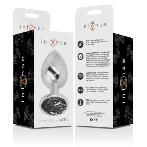 INTENSE – Fém anál plug fekete üveggel, 9 cm
