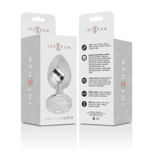 INTENSE – Fém anál plug, ezüst kristállyal, 8 cm