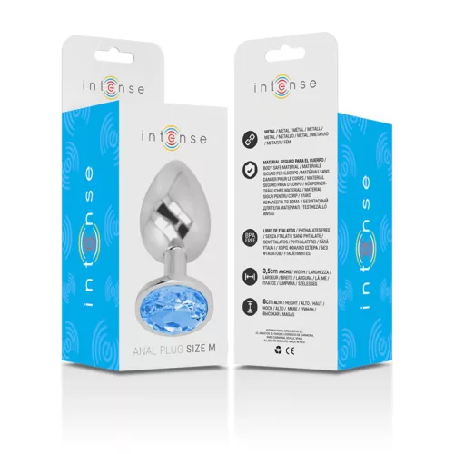 INTENSE – Fém anál plug kék üveggel, 8 cm