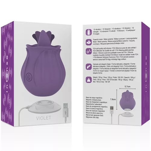INTENSE – Violet rózsa formájú klitorális stimulátor, újratölthető, 10 rezgésmód, lila