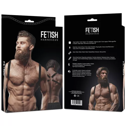 FETISH SUBMISSIVE ATTITUDE – Férfi háti hám vegán bőrből, fekete, univerzális méret