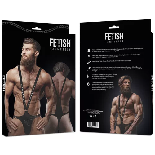 FETISH SUBMISSIVE ATTITUDE – V-alakú férfi hám, 100% vegán bőr, állítható