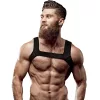 FETISH SUBMISSIVE ATTITUDE – Elöl pántos férfi mellkas hám, vegán bőr, L méret