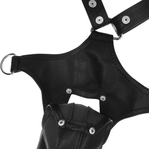 FETISH SUBMISSIVE ATTITUDE – Férfi egyberészes body hám vegán bőrből, fekete, univerzális méret