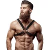 FETISH SUBMISSIVE ATTITUDE – Férfi keresztpántos mellhám vegán bőrből, fekete, univerzális méret