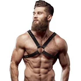   FETISH SUBMISSIVE ATTITUDE – Férfi keresztpántos mellhám vegán bőrből, fekete, univerzális méret