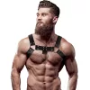 FETISH SUBMISSIVE ATTITUDE – Férfi mellhám állítható pántokkal, vegán bőrből, fekete, univerzális méret
