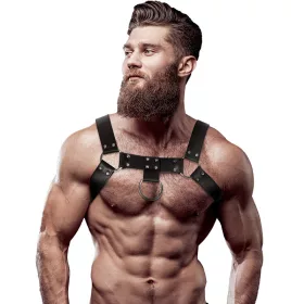   FETISH SUBMISSIVE ATTITUDE – Férfi mellhám állítható pántokkal, vegán bőrből, fekete, univerzális méret