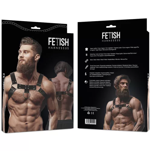 FETISH SUBMISSIVE ATTITUDE – Férfi mellhám állítható pántokkal, vegán bőrből, fekete, univerzális méret