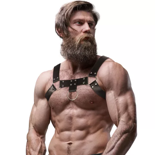 FETISH SUBMISSIVE ATTITUDE – Férfi mellhám állítható pántokkal, vegán bőrből, fekete, univerzális méret