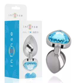 INTENSE – Fém anál plug kék szív üveggel, 7 cm