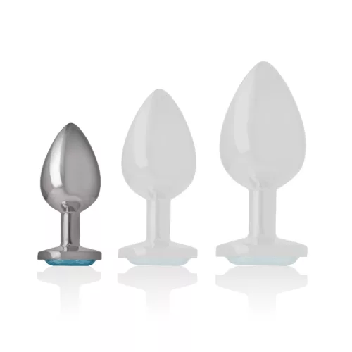 INTENSE – Fém anál plug kék szív üveggel, 7 cm