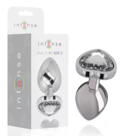 INTENSE – Fém anál plug fehér szív üveggel, 7 cm