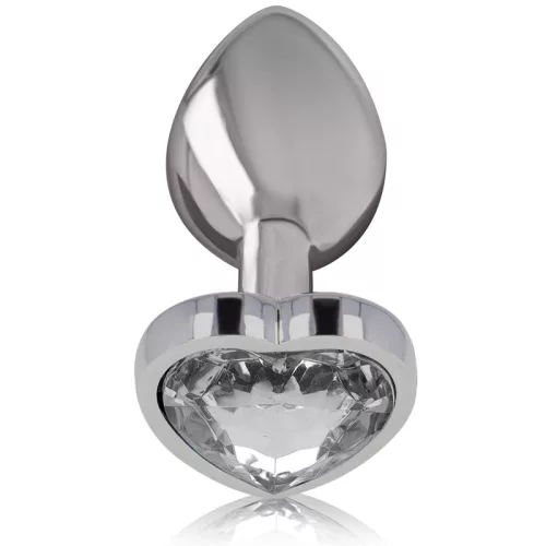 INTENSE – Fém anál plug fehér szív üveggel, 7 cm