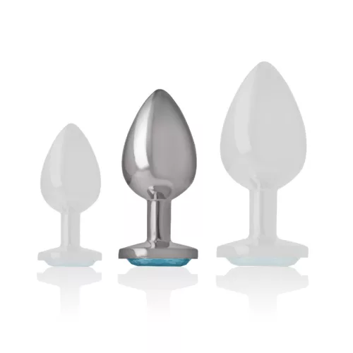 INTENSE – Fém anál plug kék szív üveggel, 8 cm