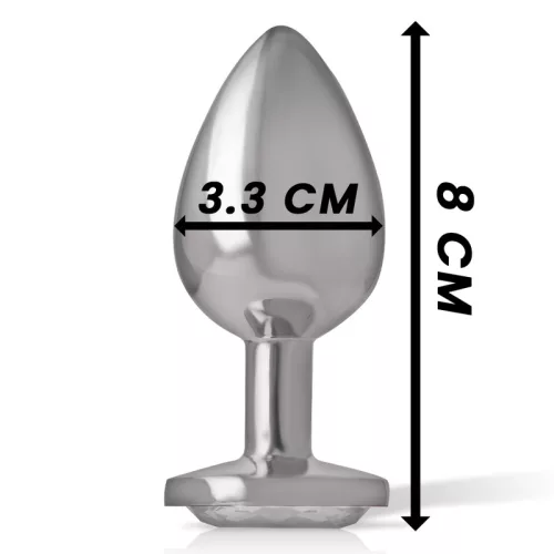 INTENSE – Fém anál plug fehér szív üveggel, 8 cm