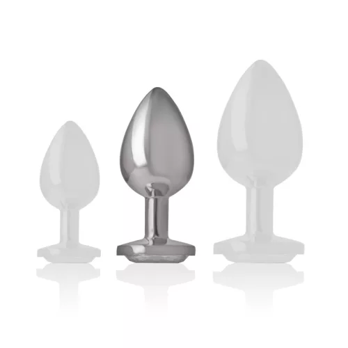 INTENSE – Fém anál plug fehér szív üveggel, 8 cm