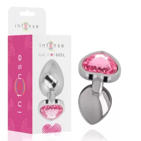 INTENSE – Fém anál plug rózsaszín szív üveggel, 9 cm