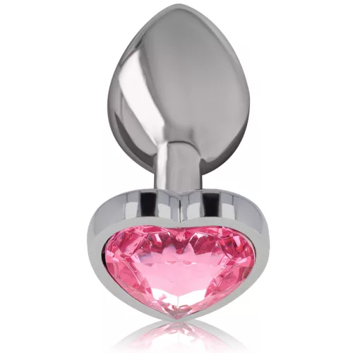 INTENSE – Fém anál plug rózsaszín szív üveggel, 9 cm