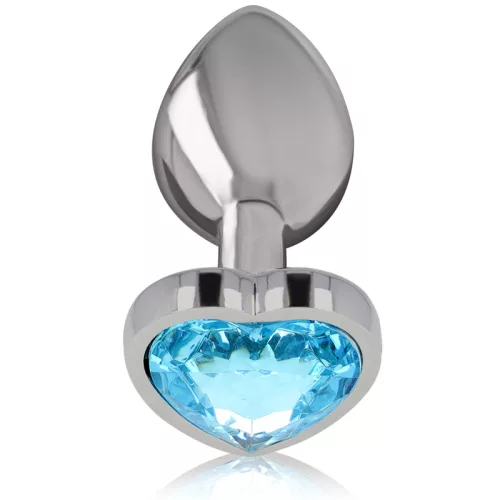 INTENSE – Fém anál plug kék szív üveggel, 9 cm