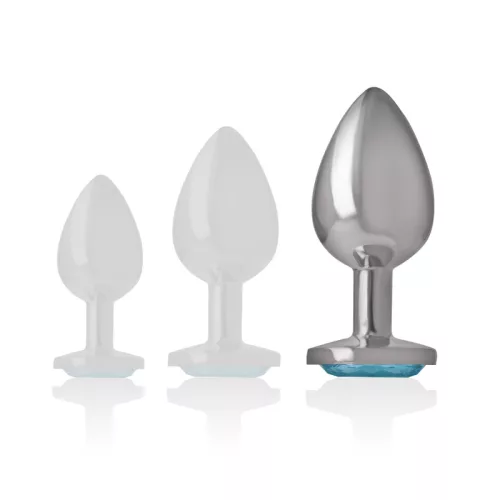 INTENSE – Fém anál plug kék szív üveggel, 9 cm
