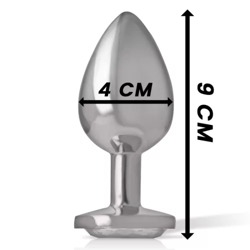 INTENSE – Fém anál plug fehér szív üveggel, 9 cm
