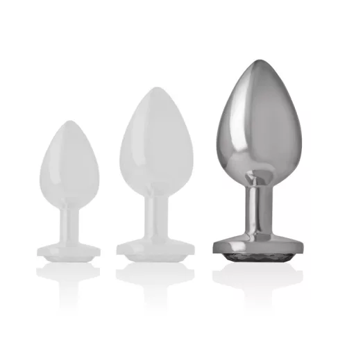 INTENSE – Fém anál plug fehér szív üveggel, 9 cm