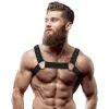 FETISH SUBMISSIVE ATTITUDE – Állítható neopréne férfi mellkas hám, vegán bőr részletekkel, fekete